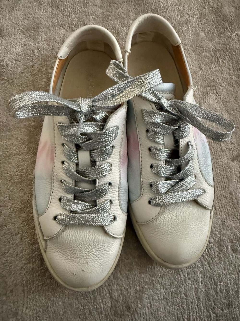 Soludos Ibiza Tie Dye Leather Sneakers with Silver Laces Size 7